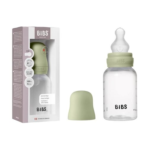 BIBS Plastic Baby Bottle, 150 ml, 1-Pack, Silicone Nipple, Sage | Anti-Colic | Slow Flow | BPA-Free Plastic | Supports Breastfeeding | Made in Denmark | Familiar BIBS Nipple