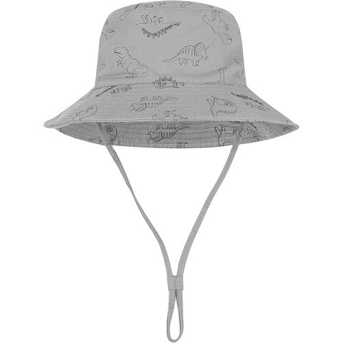 Baby Sun Hat UPF 50+ Sun Protective Toddler Bucket Hat Summer Kids Beach Hats Wide Brim Outdoor Play Hat for Boys Girls Grey 0-6 Months