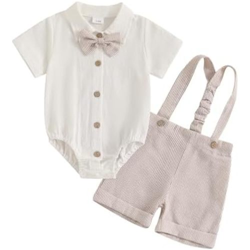 Infant Baby Boy Summer Outfit Gentleman Short Sleeve Romper Dress Shirt Suspender Shorts 2Pcs Suit Clothes Set