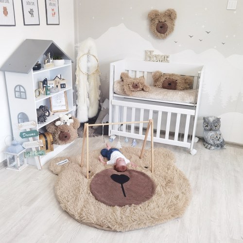 Woodland Nursery Bear Rug - Personalized Faux Fur Animal Rug for Baby Boy, Girl | Decorative Area Rug for Baby Shower, Nursery Decor