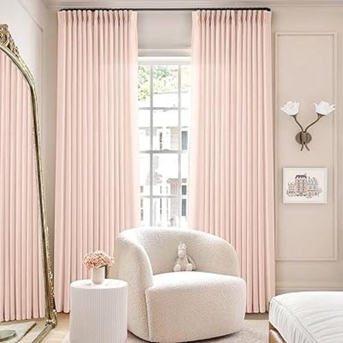 Light Pink Linen Curtains Pinch Pleated 102 Inch Length 2 Panels for Nursery Baby Girls Bedroom Semi Sheer Light Filtering Pleated Linen Curtains for Living Room Bedroom Dusty Blush Pink