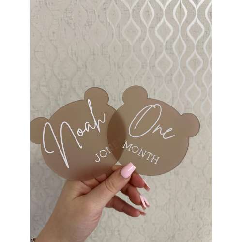 Personalised Teddy Bear Acrylic Milestone Discs | Baby Monthly Photo Props