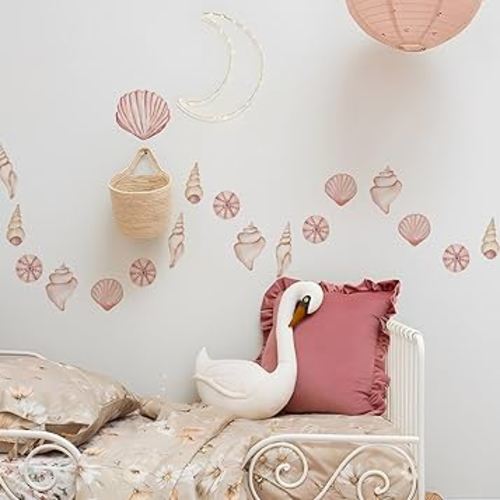funlife 28 PCS Under The Sea Wall Decals Peel and Stick, Pastel Pink Shell Wall Decor for Nursery Room