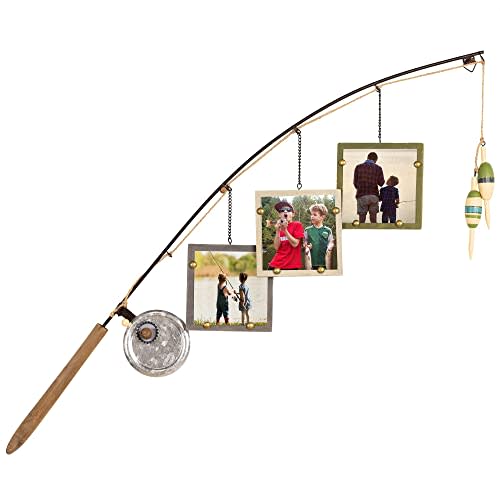 Young's 14145 Wood Fishing Pole Triple Picture Frame, 4" by 4", Multicolor
