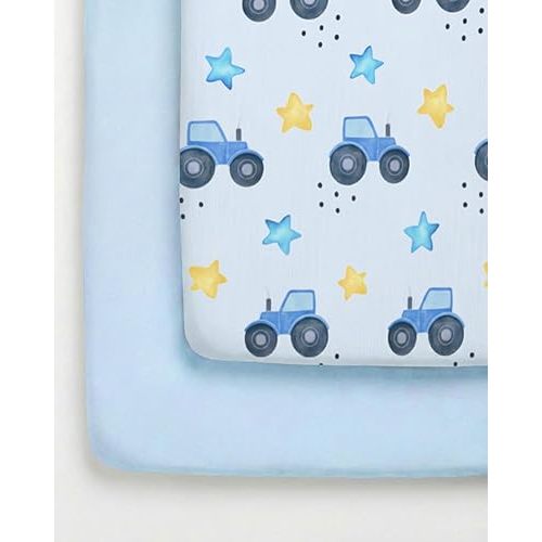 Pack and Play Sheets Fitted - 2 Pack Mini Crib Sheets for Pack N Play Mattress - Unisex Playard Bedding for Boys & Girls - Fade & Wrinkle Free - Machine Washable - Oeko-Tex - 38 x 26in - Night Farm