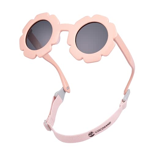 COCOSAND Toddler Sunglasses with Strap Polarized Lens Retro Flexible Flower Frame for Baby Kids Boys Girls Age 3-24 Months