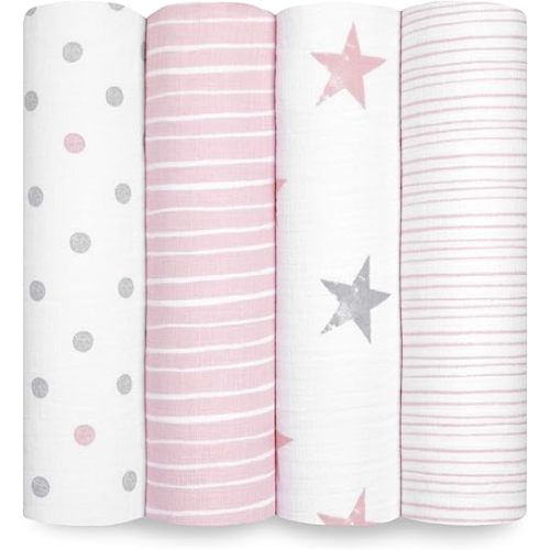 aden + anais Essentials Muslin Swaddle Blankets for Baby Girls and Boys, Newborn Receiving Blanket for Swaddling, 100% Cotton Baby Swaddle Wrap, 4 Pack, Doll