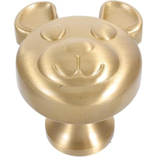 Brass Cabinet Knobs, Bear Shaped Drawer Handles Golden Cute Decorative Pulls Handles Kids Room Vintage Knob Hardware Single Hole for Dresser Wardrobe