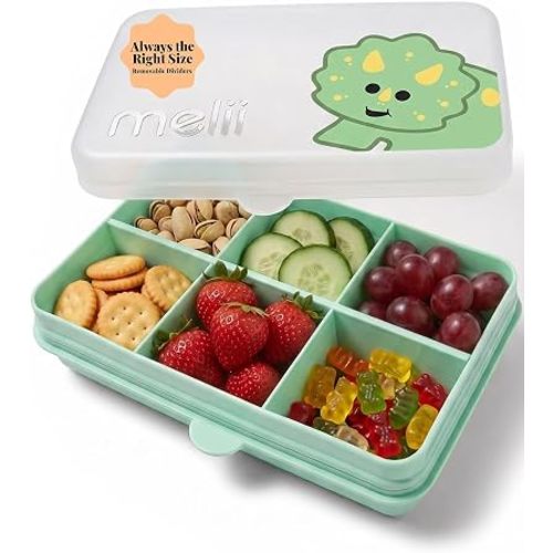 melii Snackle Box | 6-Compartment Divided Snack Container, BPA-Free Food Storage with Removable Dividers for School, Travel & On-the-Go Snacking (Dinosaur)