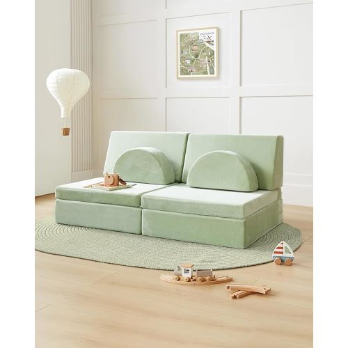 Tiny Land Kids Couch, 8PCS Modular Kids Play Couch, Toddler Couch for Children Room, Play Room Furniture (Green)