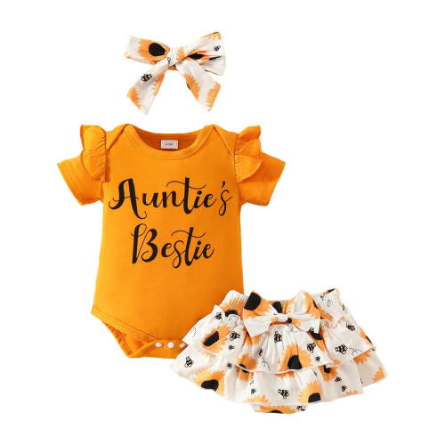 Gubotare Baby Girl Clothes Newborn Infant Outfits Cute Clothes Romper Set+Hat+Headband onesie for baby girl (Orange,3-6 Months)