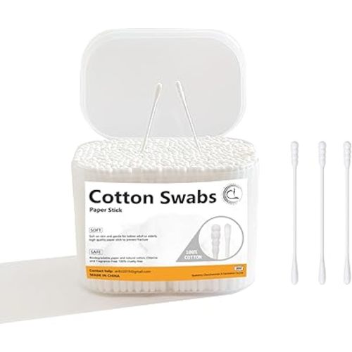 1000 Count Mini Cotton Swabs, Spiral/Round Cotton Swab with Paper Stick for Personal Care and Cleaning