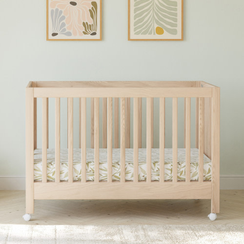 babyletto Maki Portable Folding Crib with Toddler Bed Conversion Kit - Washed Natural