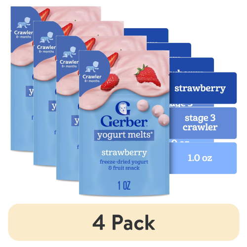 (4 pack) Gerber Stage 3 Baby Food Snacks, Strawberry Yogurt Melts, Baby Led Feeding 1 oz