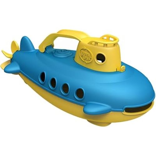 Green Toys Submarine in Yellow & blue - BPA Free, Phthalate Free, Bath Toy with Spinning Rear Propeller. Safe Toys for Toddlers, Babies