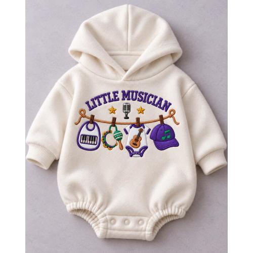 Little Musician Hooded Baby Bodysuit, Singer Dad Baby Outfit, Pregnancy Reveal for Musician Dad, Music Lover Baby Clothes