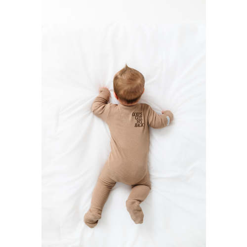 God's Got My Back Beige PJ Footed Onesie Ribbed Cotton-Bamboo Blend – Holy Pals