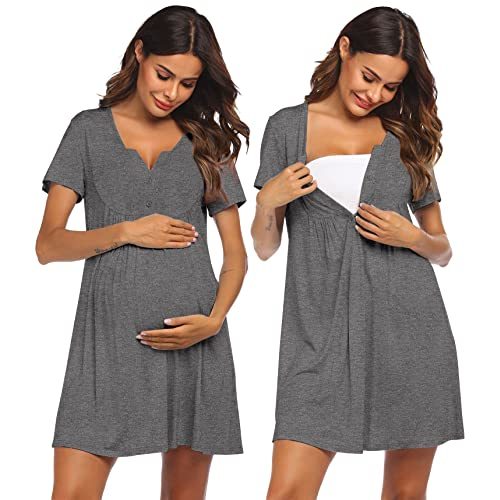 Ekouaer Labor and Delivery Gown, Nursing Nightgown, Maternity Nightgowns for Hospital Short Breastfeeding Nightgown S-XXL