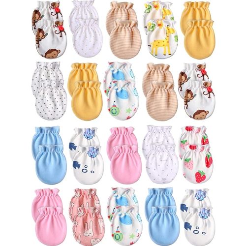 Syhood 20 Pairs Newborn Baby No Scratch Mittens Boy Girl Infant Toddler Unisex Elastic Cotton Wrist Gloves Set for 0-6 Months