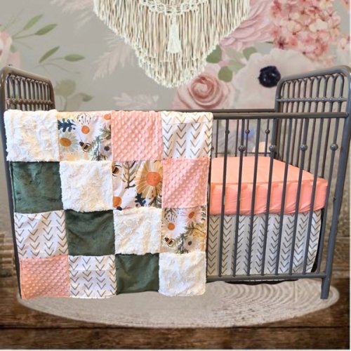 Retro Daisy and Bee Floral Nature Girl Crib Bedding – DBC Baby Bedding Co