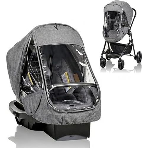 Baby Car Seat Cover Compatible with Evenflo, Breathable Infant Car Seat Rain Cover Fit for LiteMax, Windproof Baby CarSeat Canopy with Clear Window Sunshade and Mesh Cover for Travel & Outdoor Use