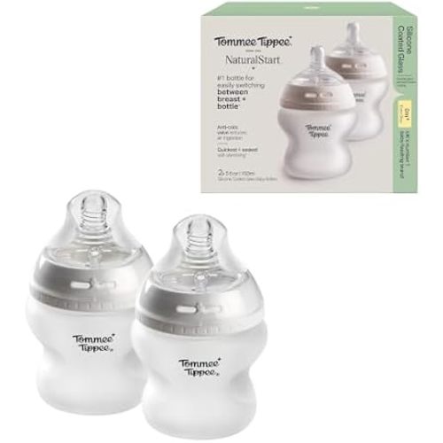 Tommee Tippee Silicone Coated Glass Baby Bottles, Anti-Colic, 0m+, 5oz