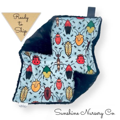 Lovey Blanket- BUG COLLECTION- insect lovey- security blanket- baby gift- boy lovey- baby blanket- bugs- insects- blue- black- lovey