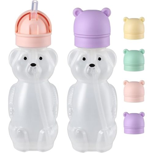 Upgraded 2 Pack Honey Bear Straw Cups - Purple&Pink