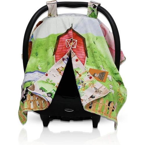 Dear Baby Gear Car Seat Cover for Boys & Girls - Baby Carseat Canopy w/Snap Opening - Infant Seat Cover - Stroller & Nursing Covers - Newborn Carrier Canopy - 40x30" (Barn with Animals Farm Life)