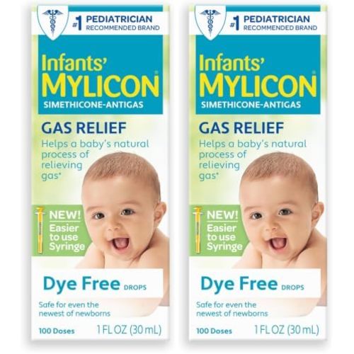 MYLICON Gas Relief Drops for Infants and Babies, Dye Free Formula, 1 Fluid Ounce (Updated Syringe) (Pack of 2)