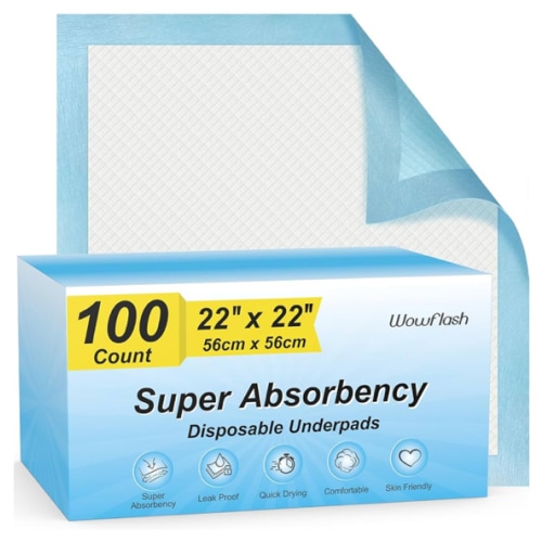 100 Count 22” x 22” Super Absorbency Disposable Underpads, Leakproof Quick Drying Disposable Pads for Baby, Puppy and Adults, Puppy Pads, Cat Pee Pads for Dogs, Potty Puppy Training Pads