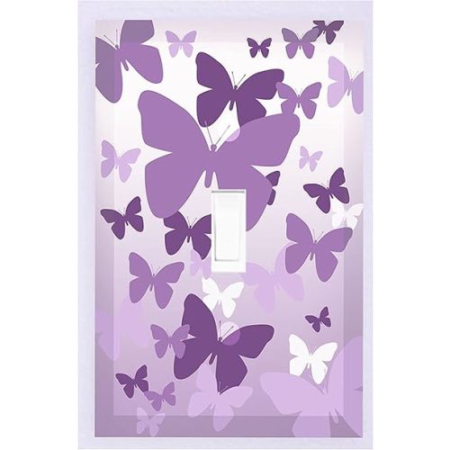 Girls Room Decor Light Switch Cover Plate Kids Room, Decorative Wall Accent for Baby Nursery, Teen Toddler Bedroom Bathroom Playroom (Purple Butterfly)