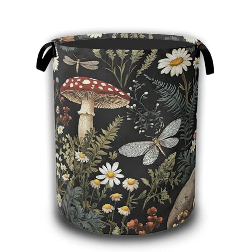 Wild Mushroom Forest Laundry Basket, Laundry Hamper Waterproof Oxford Cloth Tote Collapsible,Clothes Storage Bucket Decorative Toy Organizer For Bathroom Bedroom 16" x 20.8"