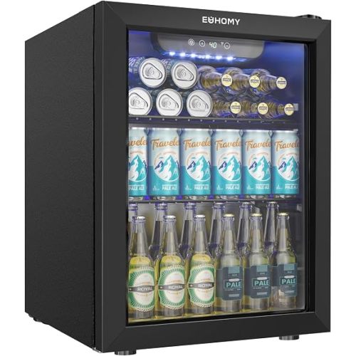EUHOMY 1.7 Cu.ft Mini Fridge, 68 Can Beverage Refrigerator with Glass Door