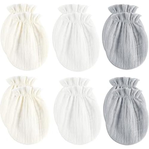 MOMSMENU Newborn Mittens No Scratch 100% Cotton Mitts Boy Girl baby mittens 0-6 months 6 Pack