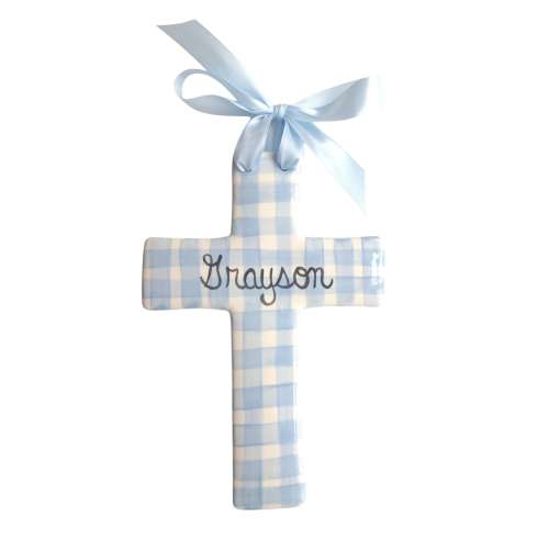 Large Personalized hand painted Baptism Christening Plaid Cross Baby gift
