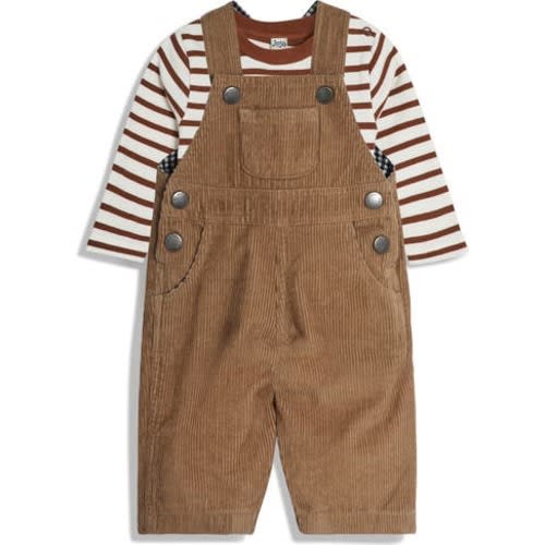 Stripe Long Sleeve Cotton T-Shirt & Corduroy Overalls Set, 0-3M
