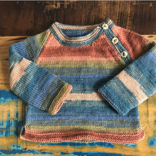 Handmade knitted Autumnal jumper with wooden buttons (3 months to 12 years)