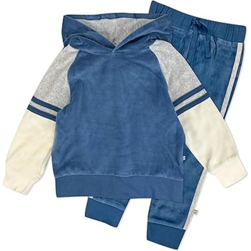 HonestBaby Velour Pullover Hoodie and Zip Front Sweatshirt and Jogger Sweatpants Set Baby, Toddler, Boys, Girls