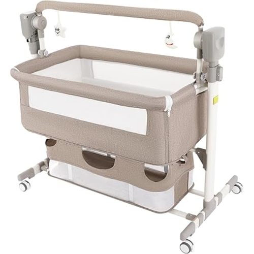 Automatic Baby Bassinet, Smart Baby Bassinet Bedside Sleeper with 4 Wheels, Height & Width Adjustable Cradle Infant Bed with 5-Speed Swing and 3-Speed Timing, Detachable Bed Surround, Music Play