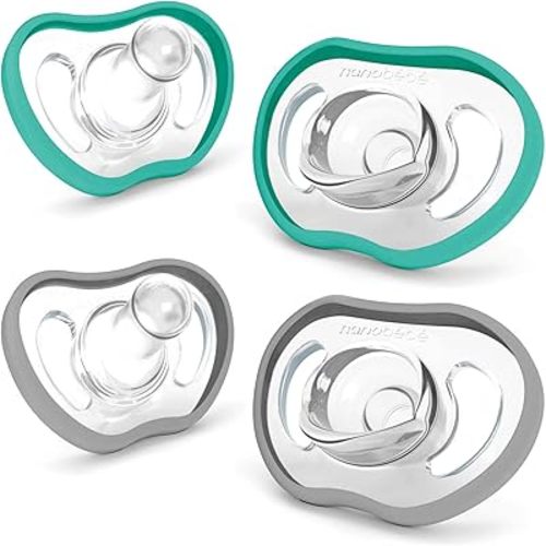 Nanobebe Active Baby Pacifiers 4-36 Months - Orthodontic, Lightweight and Vented, Curves Comfortably with Face Contour, 100% Silicone - BPA Free, Perfect Baby Registry Gift 4pk, Teal/Grey