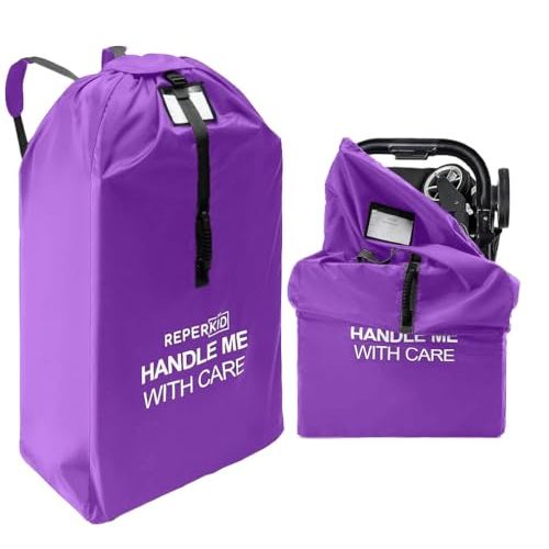 reperkid Large Stroller Bag for Airplane Travel, Purple, 47" H x 24" W x 15" D, Fits Most Large, Single, Double, Jogging Strollers – Premium Waterproof Cover, Adjustable Shoulder Straps
