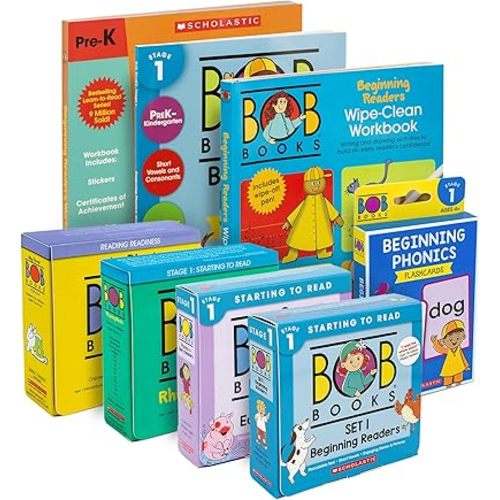 Bob Books Learn to Read Bundle – Stage 1 with 4 Phonics Box Sets, 3 Workbooks, Flashcards for Kindergarten & Pre-K Beginning Readers