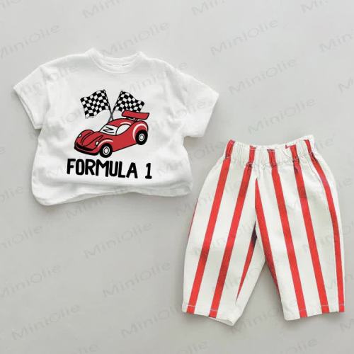 FORMULA 1 Baby Red Vertical Striped 2-piece Set