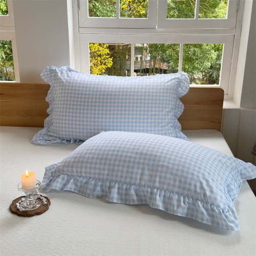Light Blue Ruffled Plaid Gingham Pillow Shams 20"x26", Set of 2 Blue Checked Pre-Washed Microfiber Farmhouse Pillowcases for Bed/Sofa (20"x26", Light Blue Gingham)