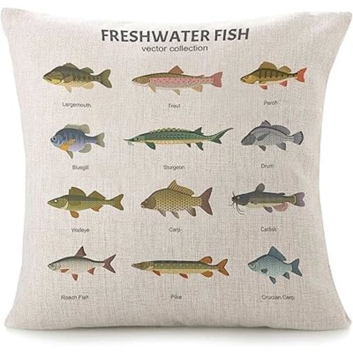 Throw Pillow Covers for Couch Lake Fish Bed Or Sofa Pillows Case Beautiful Underwater Animal Colorful Cartoon Colorful Ornamental Wild Decorative Square Linen Cushion Covers 18"X18"