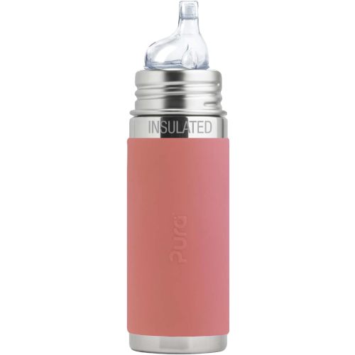 Pura Kiki 9oz/260ml Stainless Steel Insulated Sippy Bottle w/Sleeve, Plastic-Free, MadeSafe Certified, Medical-Grade Silicone Sipper Spout Fast Flow for Kids, Toddlers, Babies & Infant – Rose