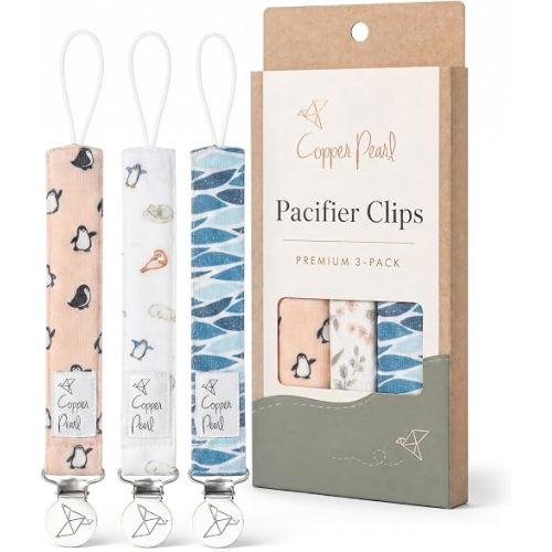 Copper Pearl Pacifier Clip 3-Pack, Premium Knit Binky Clips for Baby Girls and Boys, Baby Pacifier Holders for No More Floor Drops, Arctic Wonder