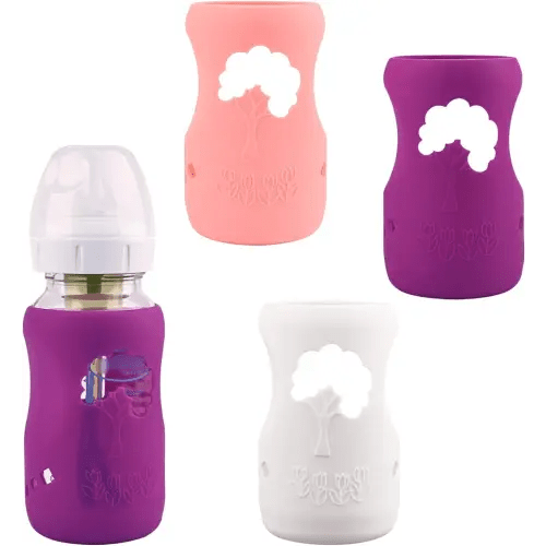 3 Pack Silicone Sleeves for Dr. Brown's Natural Glass Baby Bottles, Anti Breakage Baby Bottle Holder, Compatible Dr. Brown Wide-Neck Glass Baby Bottles 9 oz (White+Pink+Purple)