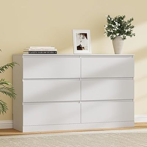 Dresser for Bedroom with 6 Drawers, 14.2" D x 47.2" W x 29.5" H, White